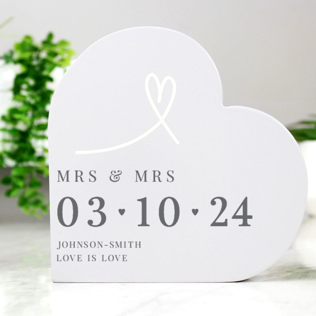 Mrs & Mrs - Lesbian Gay Couple Personalised Special Date Heart Ornament | Gift
