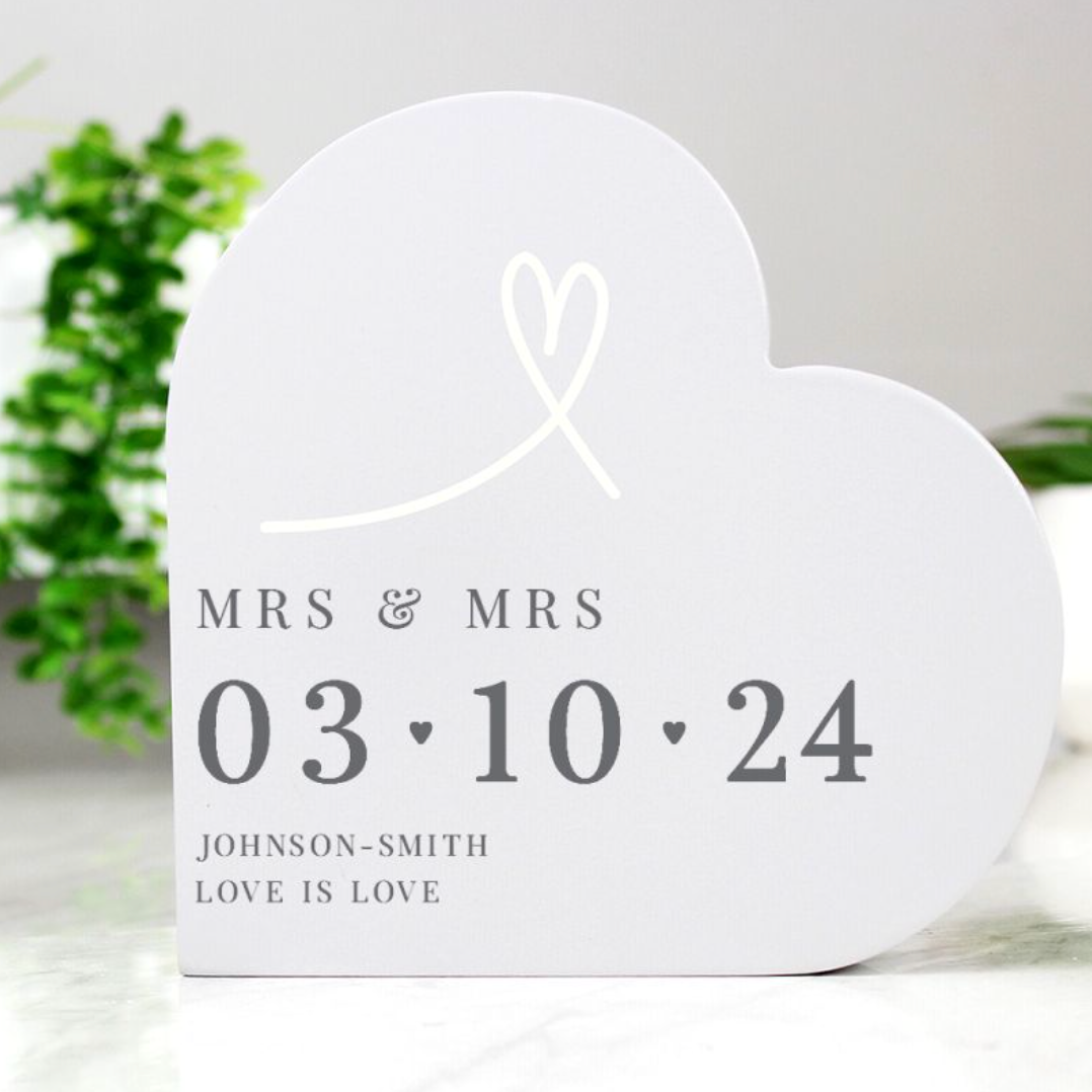 Mrs &amp; Mrs - Lesbian Gay Couple Personalised Special Date Heart Ornament | Gift