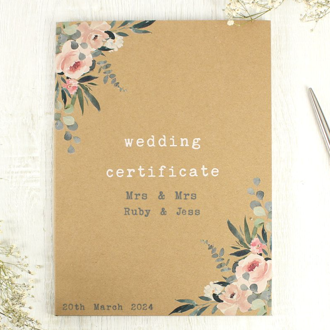 Mrs &amp; Mrs - Lesbian Gay Couple Personalised Wedding Certificate | Wedding Gift