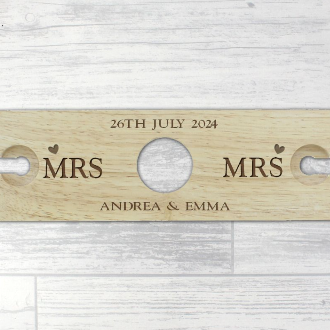 Mrs & Mrs - Lesbian Gay Couple Personalised Wine Glass & Bottle Holder | Gift