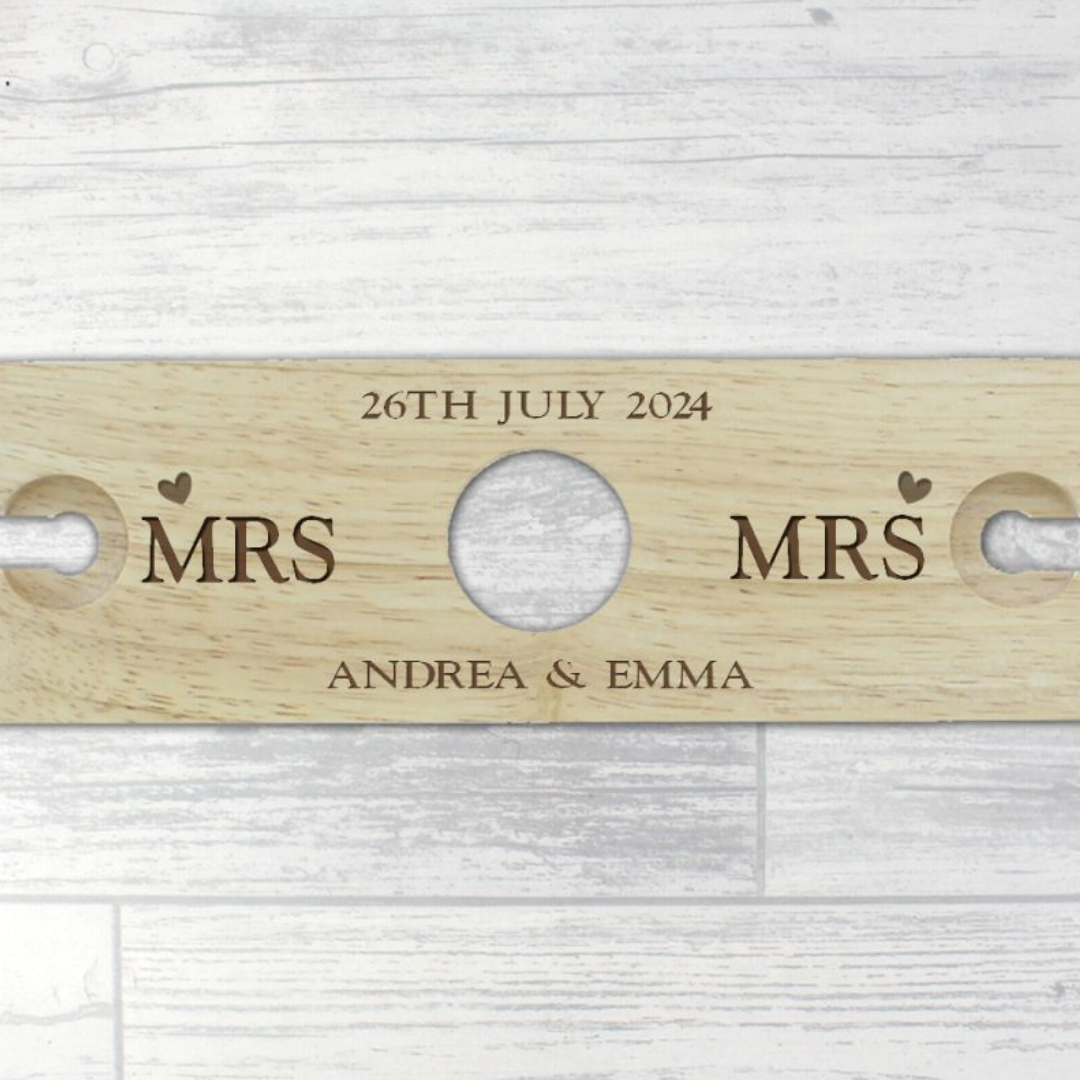 Mrs &amp; Mrs - Lesbian Gay Couple Personalised Wine Glass &amp; Bottle Holder | Gift