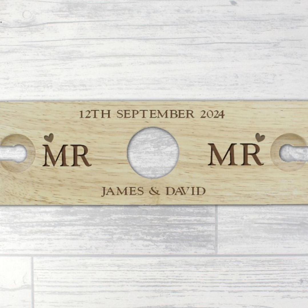 Mr &amp; Mr - Gay Couple Personalised Wine Glass &amp; Bottle Holder | Gift