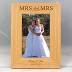 Mrs & Mrs - Lesbian Gay Couple Personalised 4x6 Oak Finish Photo Frame | Gift