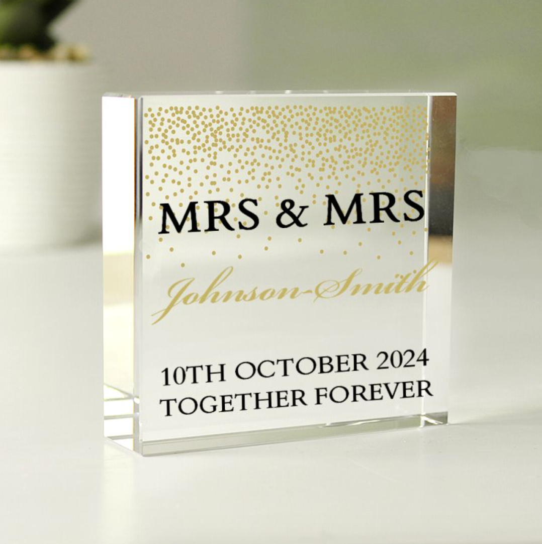 Mrs & Mrs - Lesbian Gay Couple Personalised Glass Token | Gift