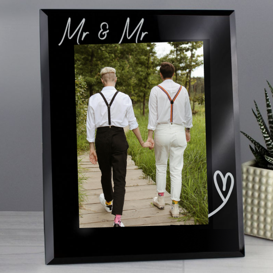 Mr &amp; Mr - Gay Couple Personalised 5x7 Black Glass Photo Frame | Gift