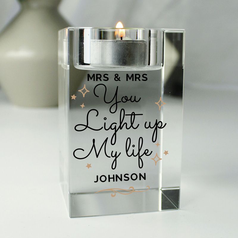 Mrs & Mrs - Lesbian Gay Couple Personalised Glass Tea Light Holder | Gift