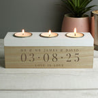 Mr & Mr - Gay Couple Personalised Special Date Triple Tea Light Box | Gift