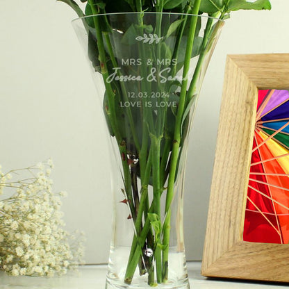 Mrs & Mrs - Lesbian Gay Couple Personalised Hand Cut Vase | Gift