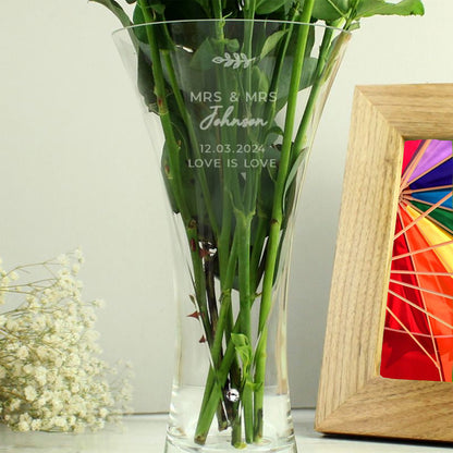 Mrs & Mrs - Lesbian Gay Couple Personalised Hand Cut Vase | Gift