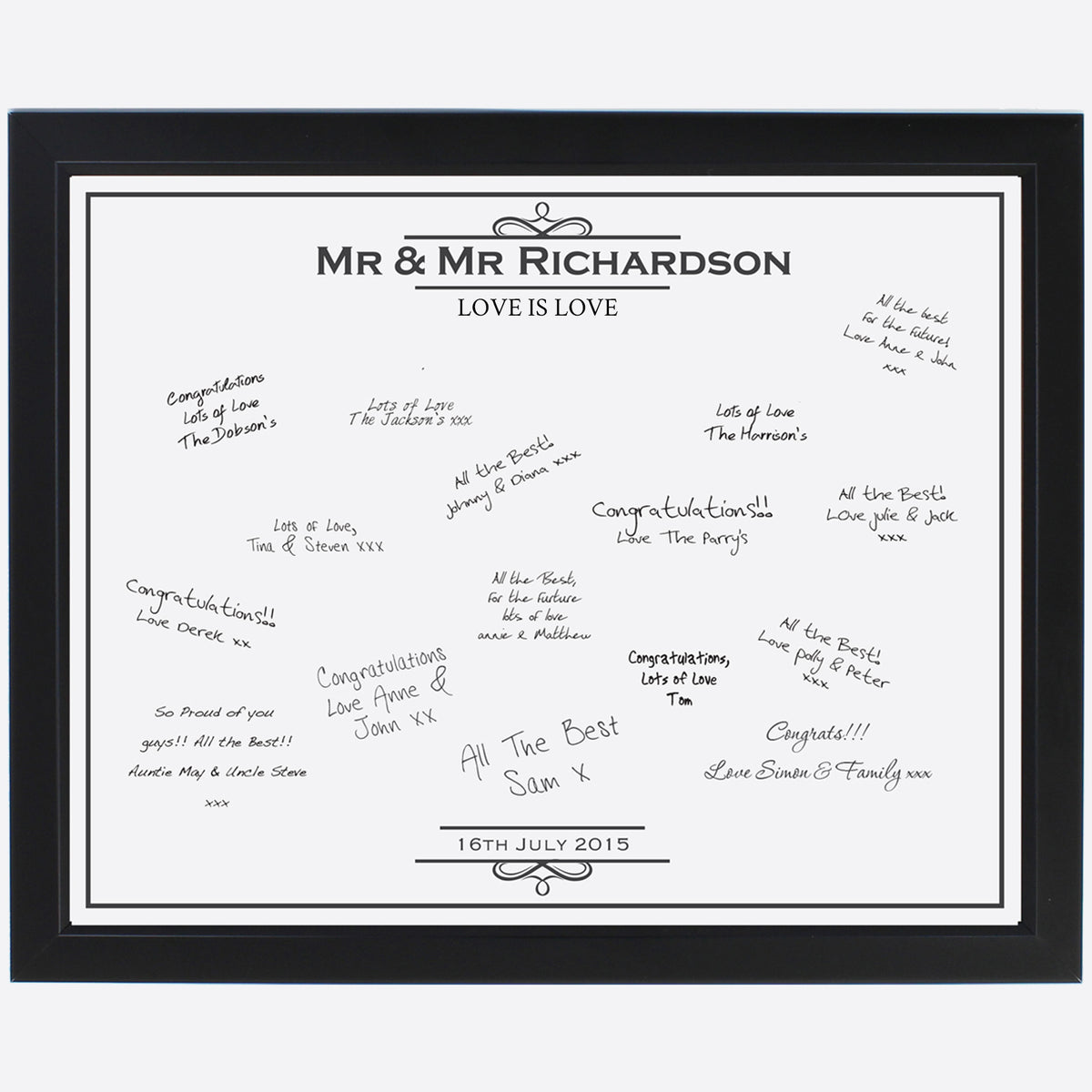 Mr &amp; Mr - Gay Couple Personalised Black Signing Framed Print | Gift