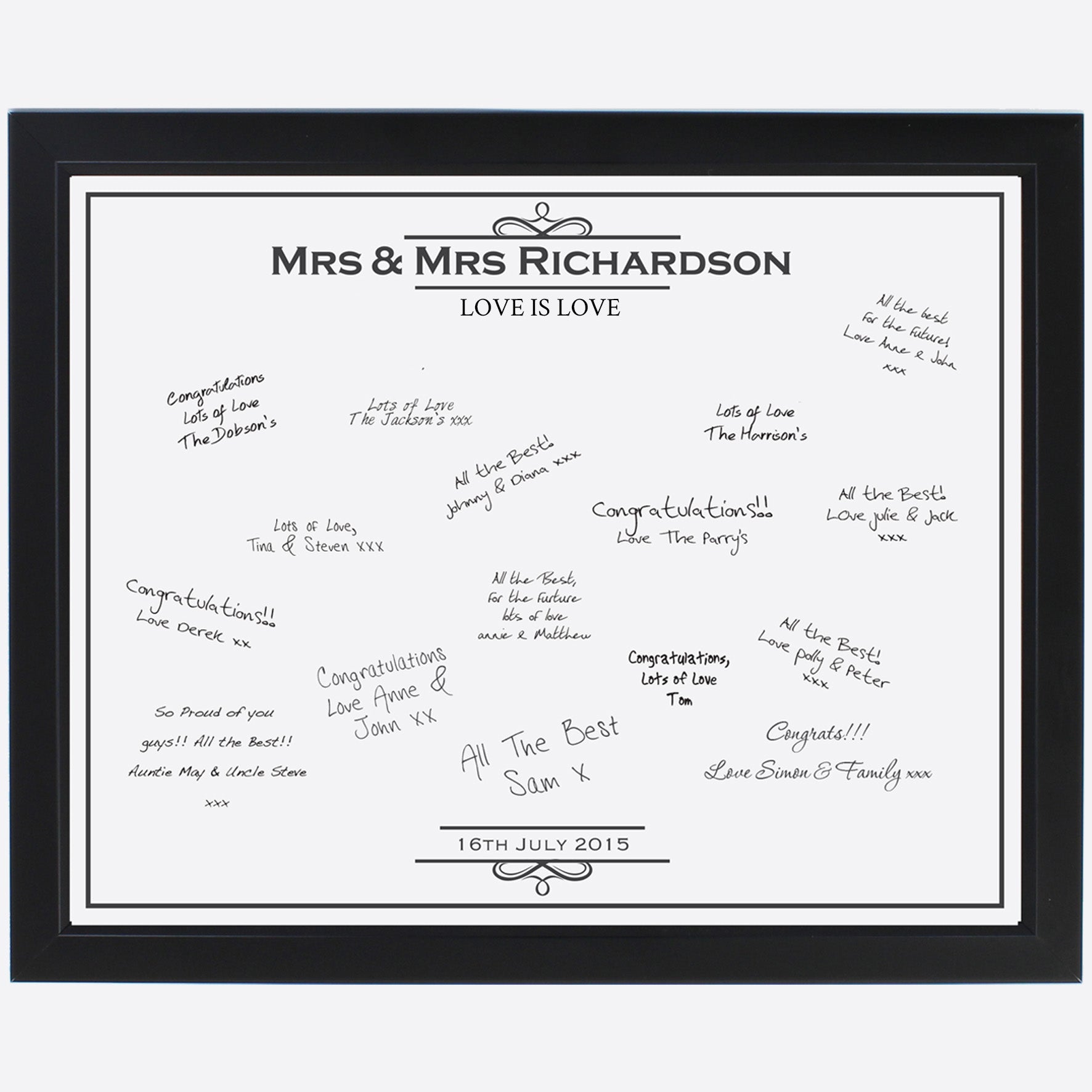 Mrs & Mrs - Lesbian Gay Couple Personalised Black Signing Framed Print | Gift