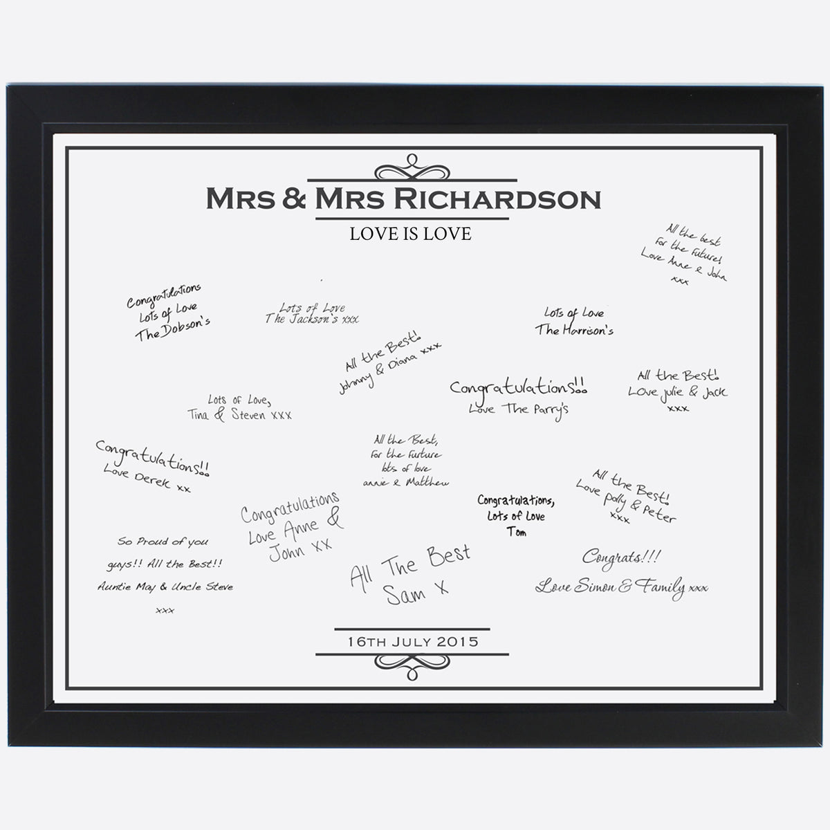 Mrs &amp; Mrs - Lesbian Gay Couple Personalised Black Signing Framed Print | Gift