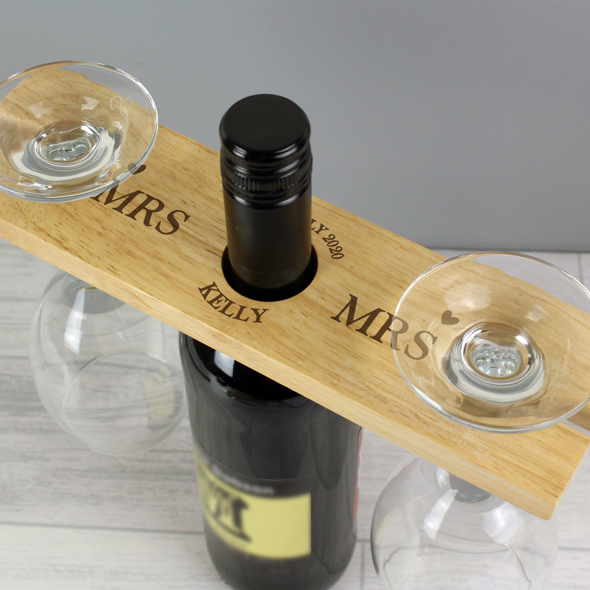 Mrs &amp; Mrs - Lesbian Gay Couple Personalised Wine Glass &amp; Bottle Holder | Gift