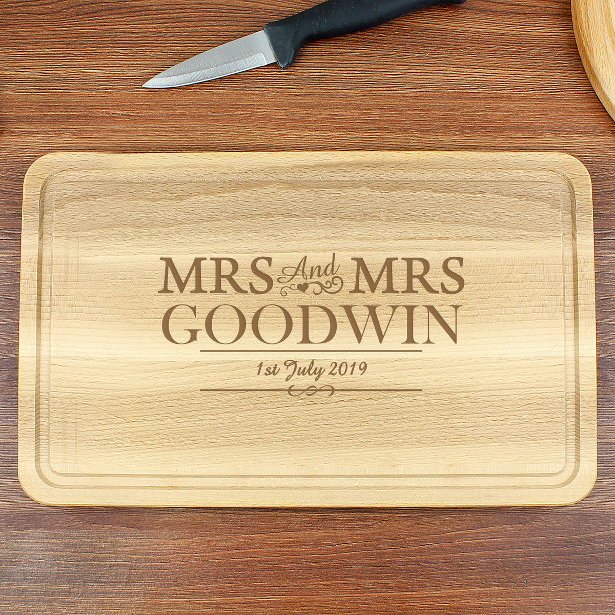 Mrs &amp; Mrs - Lesbian Gay Couple Personalised Chopping Board | Gift