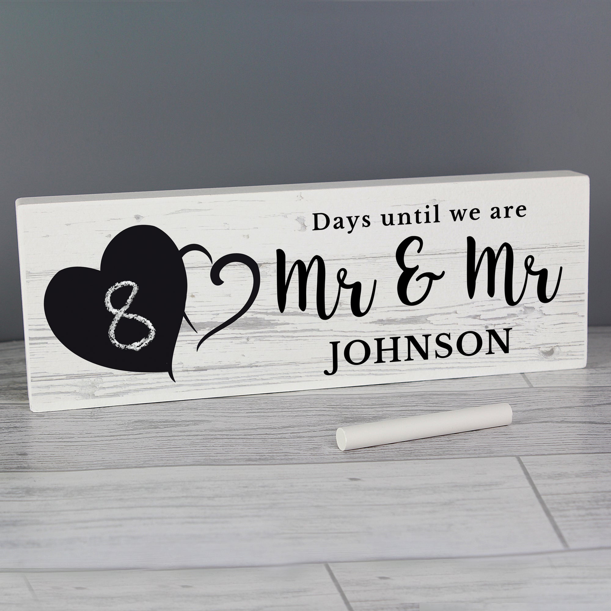 Mr & Mr - Gay Couple Personalised Wedding Countdown Wooden Block | Gift
