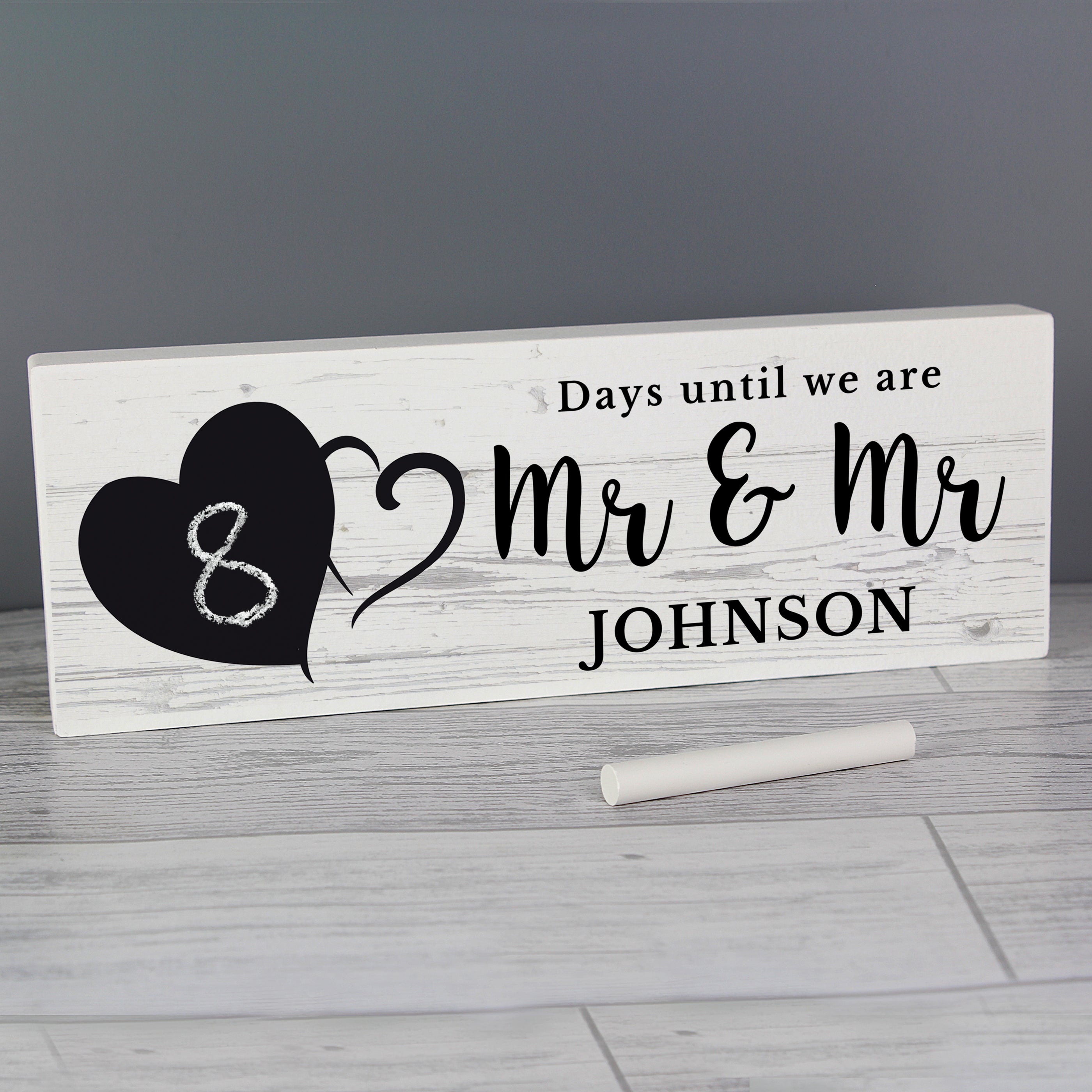 Mr & Mr - Gay Couple Personalised Wedding Countdown Wooden Block | Gift