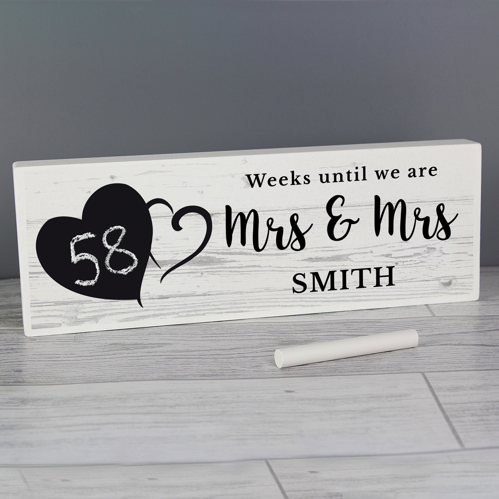 Mrs & Mrs - Lesbian Gay Couple Personalised Wedding Countdown Wooden Block | Gift