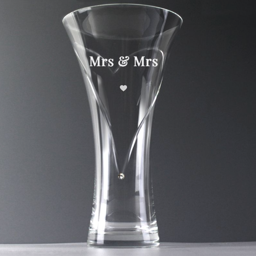 Mrs &amp; Mrs - Lesbian Gay Couple Personalised Hand Cut Vase | Gift