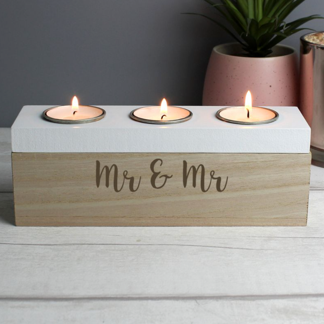Mr &amp; Mr - Gay Couple Personalised Triple Tea Light Box | Gift
