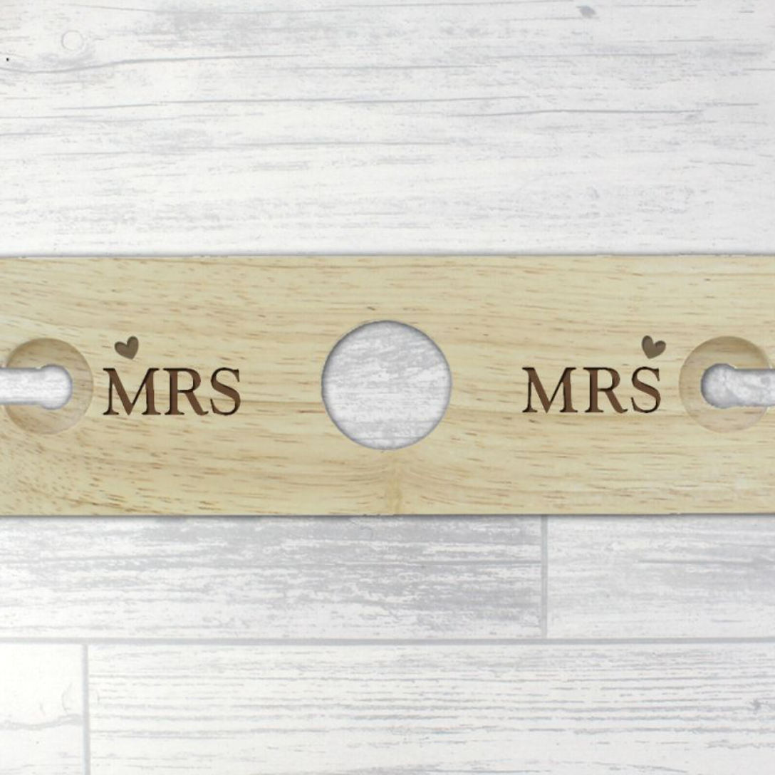 Mrs & Mrs - Lesbian Gay Couple Personalised Wine Glass & Bottle Holder | Gift