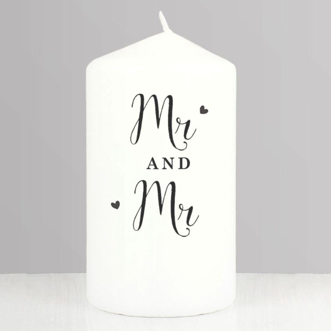 Mr &amp; Mr - Gay Couple Personalised Pillar Candle | Gift