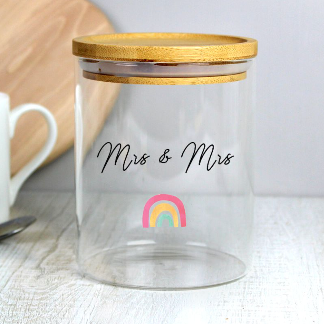 Mrs &amp; Mrs - Lesbian Gay Couple Glass Jar | Gift