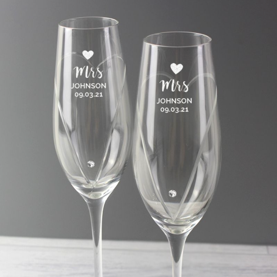 Mrs &amp; Mrs - Lesbian Gay Couple Personalised Pair of Flutes | Gift