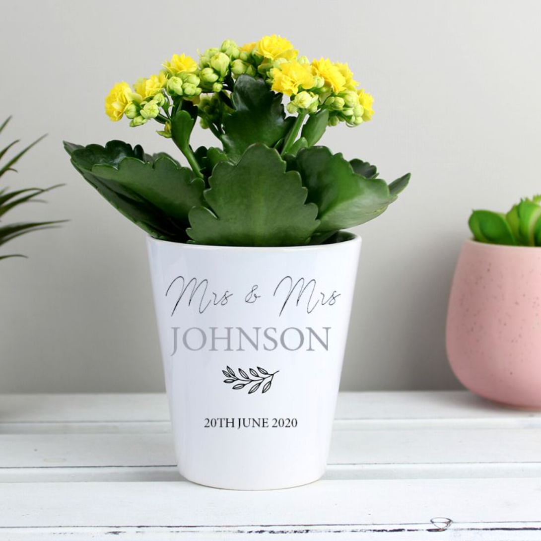 Mrs &amp; Mrs - Lesbian Gay Couple Personalised Plant Pot | Gift