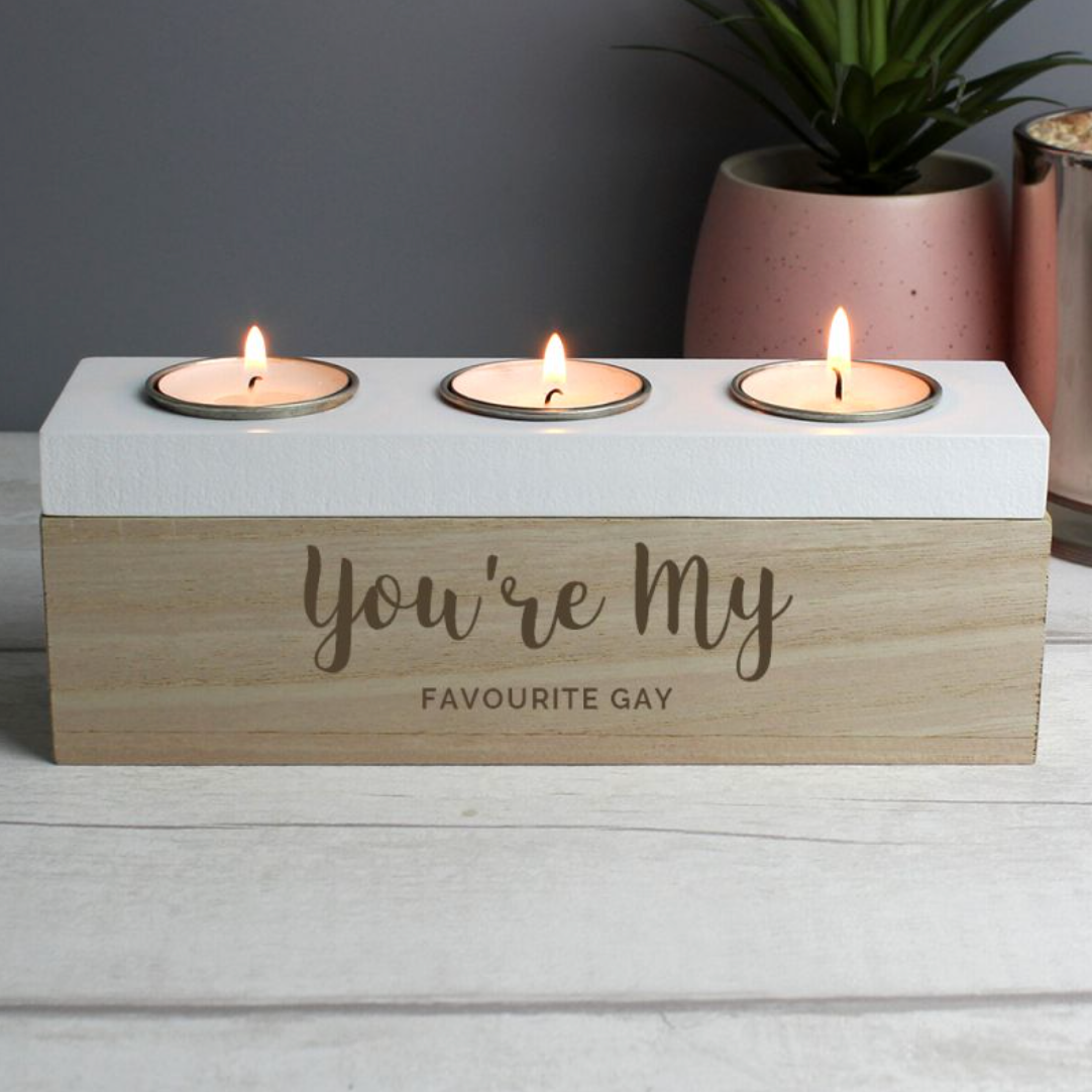 Lesbian Gay Couple Triple Tea Light Box | Gift