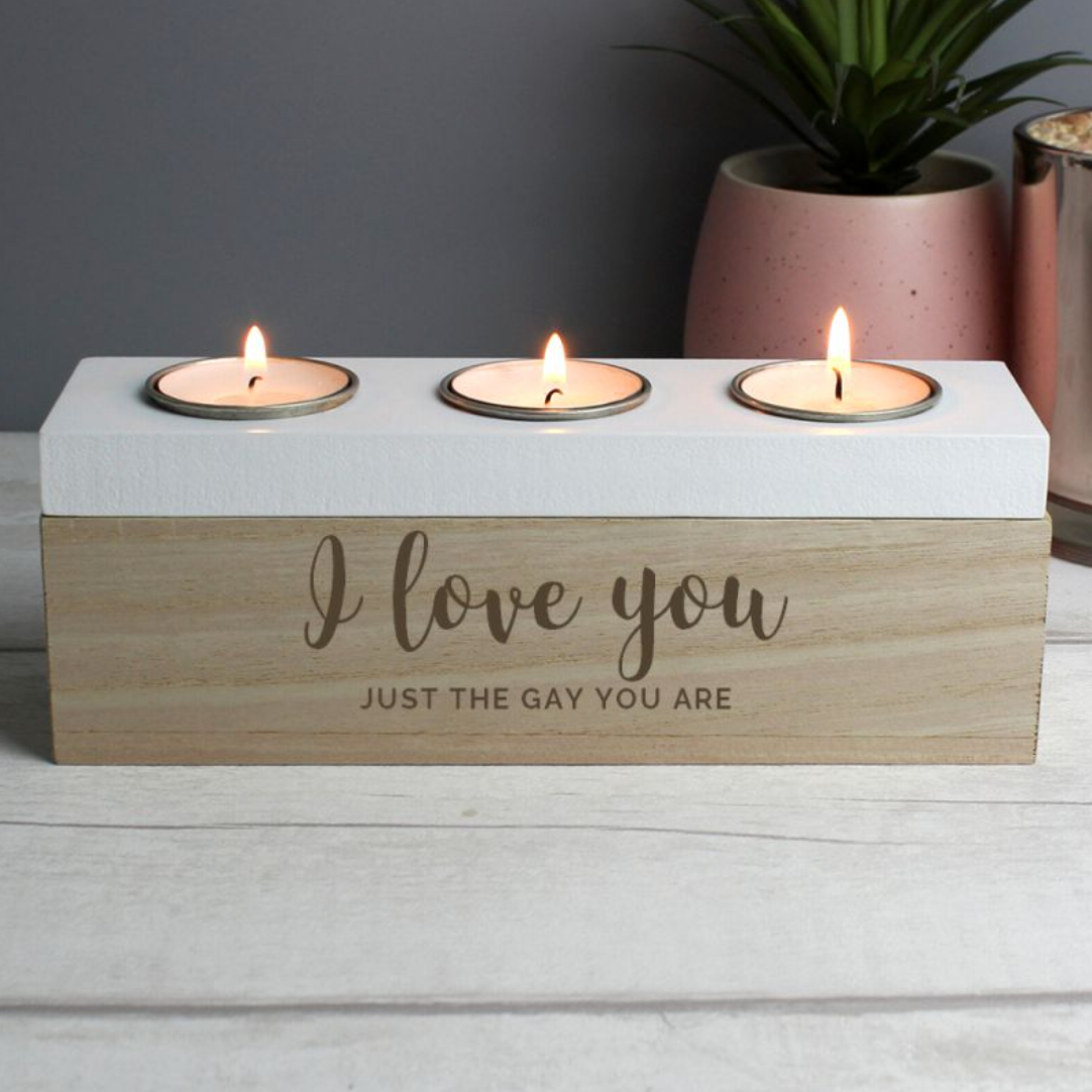 Lesbian Gay Couple Triple Tea Light Box | Gift