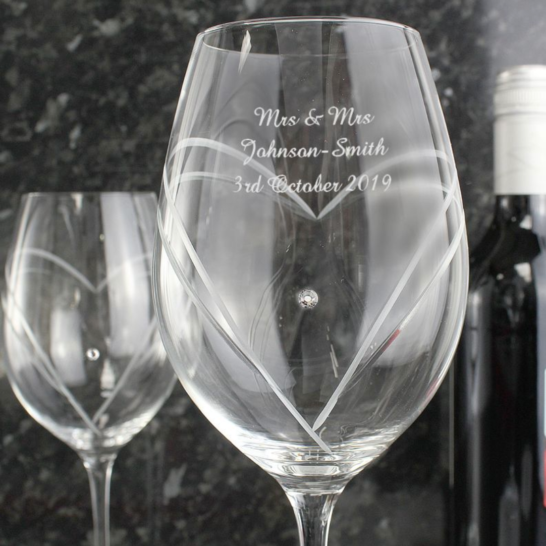 Mrs &amp; Mrs - Lesbian Gay Couple Personalised Pair of Wine Glasses | Gift