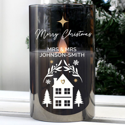 Mrs & Mrs - Lesbian Gay Couple Personalised Christmas Smoked Glass LED Candle | Gift