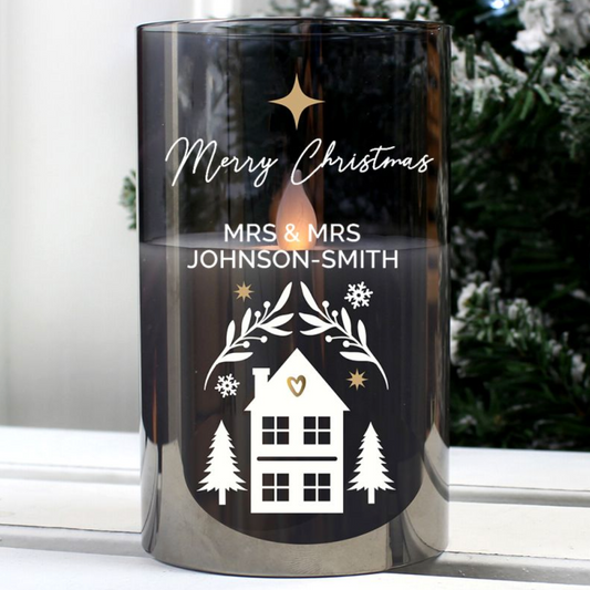 Mrs & Mrs - Lesbian Gay Couple Personalised Christmas Smoked Glass LED Candle | Gift