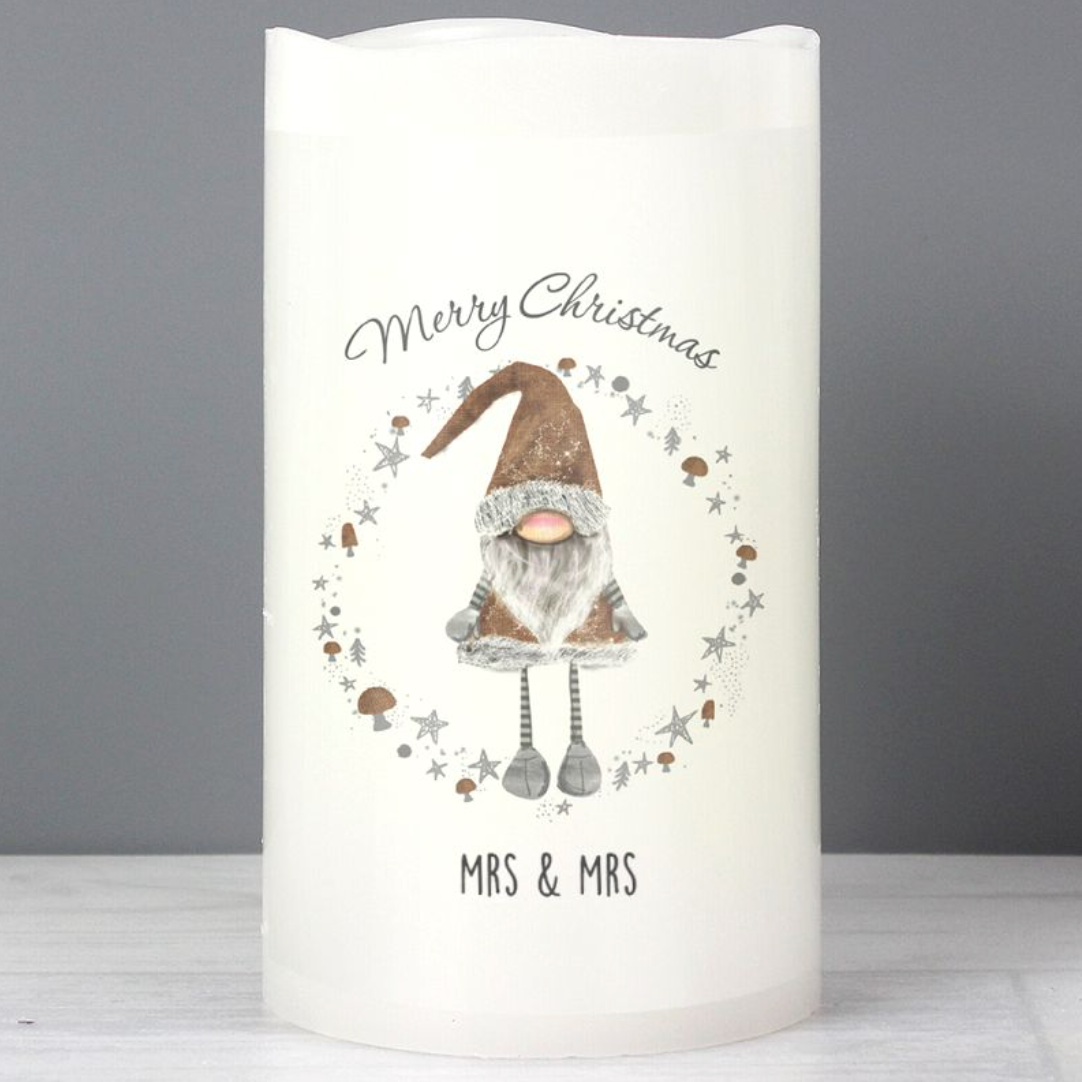 Mrs &amp; Mrs - Lesbian Gay Couple Christmas Gnome LED Candle | Gift