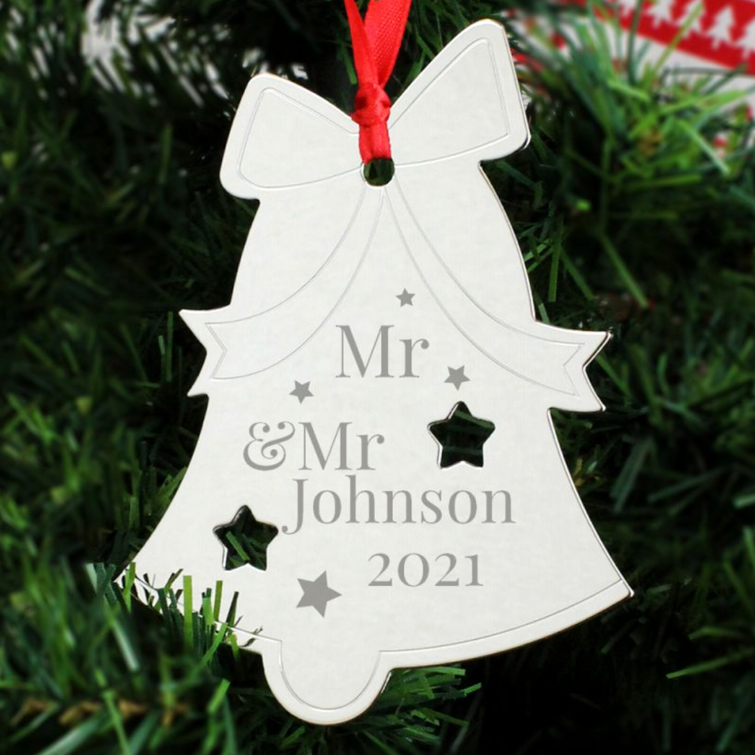 Mr &amp; Mr - Gay Couple Personalised Bell Xmas Bauble Decoration | Gift