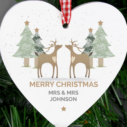Mrs & Mrs - Lesbian Gay Couple Personalised Reindeer Xmas Bauble Decoration | Gift