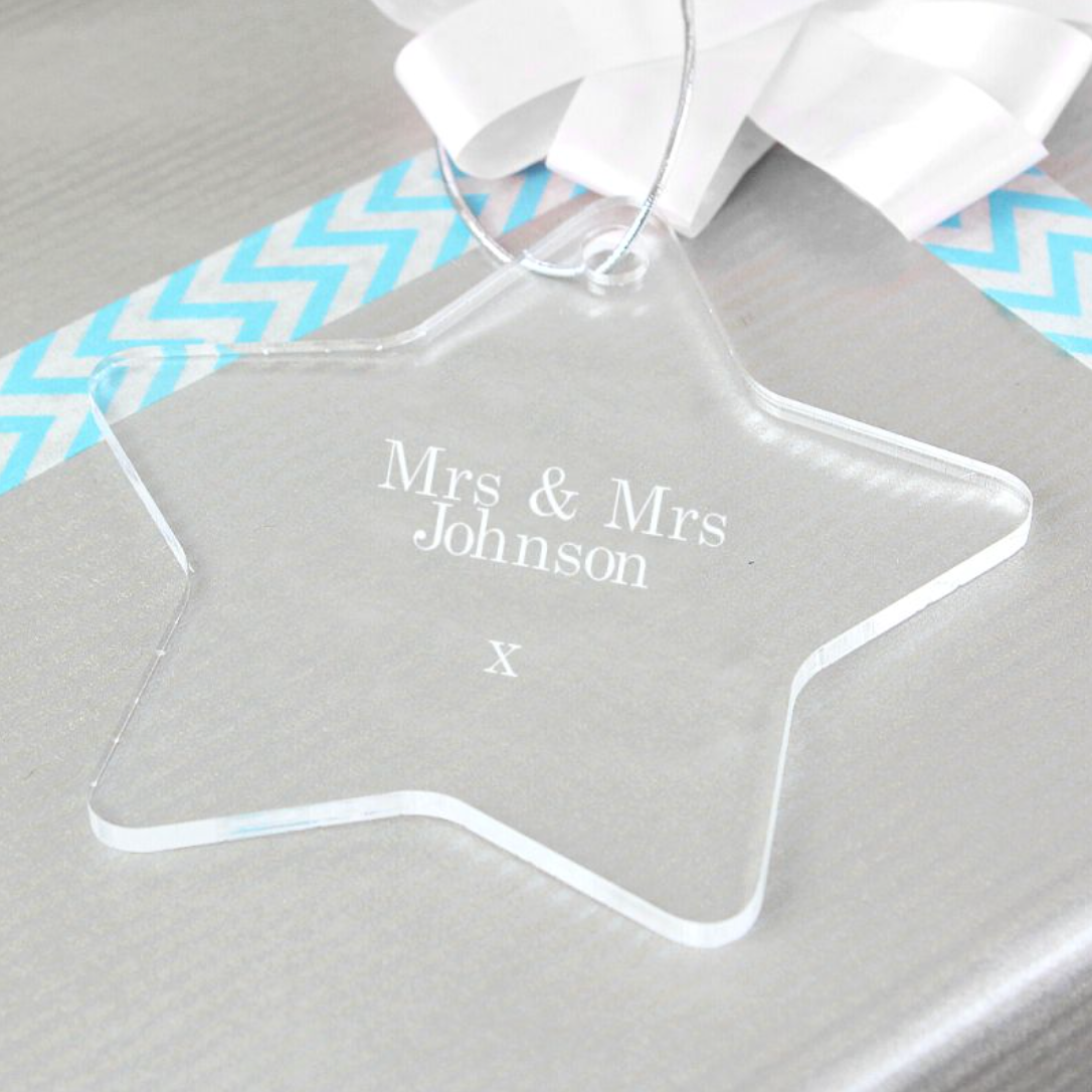 Mrs &amp; Mrs - Lesbian Gay Couple Personalised Acrylic Gift Tag Decoration | Gift