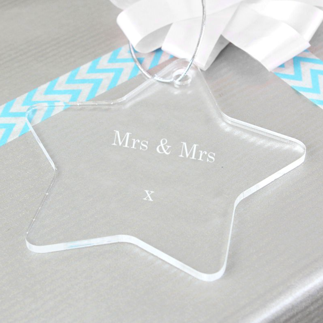 Mrs &amp; Mrs - Lesbian Gay Couple Personalised Acrylic Gift Tag Decoration | Gift