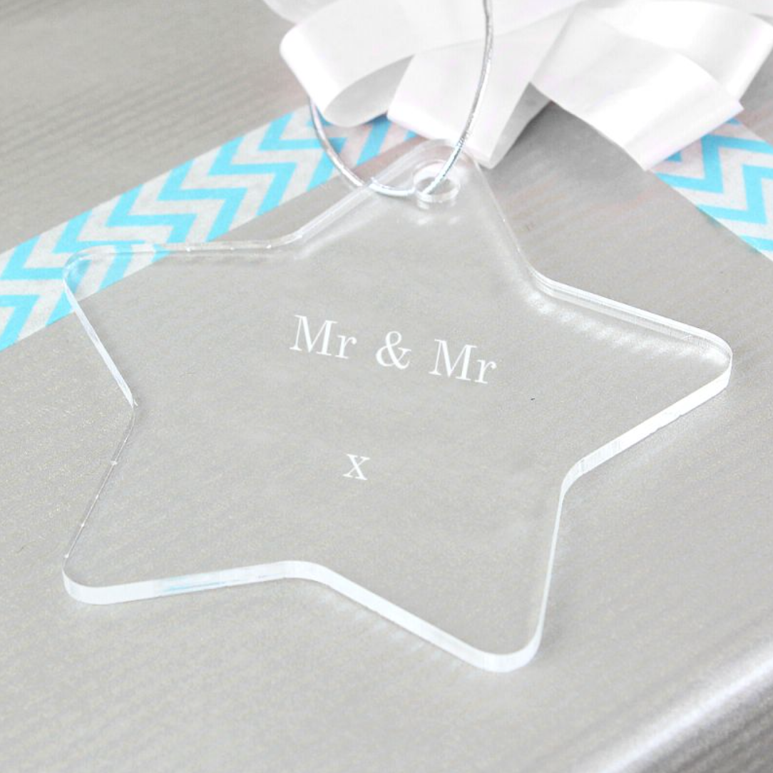 Mr &amp; Mr - Gay Couple Personalised Acrylic Gift Tag Decoration | Gift