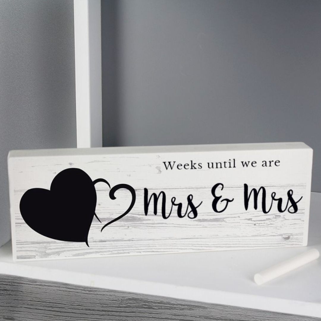 Mrs & Mrs - Lesbian Gay Couple Personalised Wedding Countdown Wooden Block | Gift