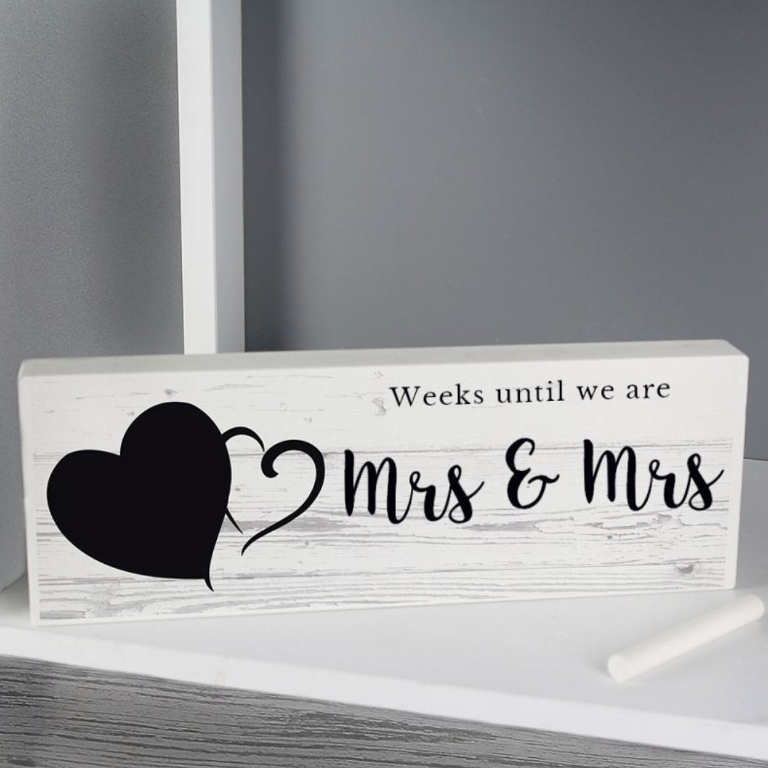 Mrs &amp; Mrs - Lesbian Gay Couple Personalised Wedding Countdown Wooden Block | Gift