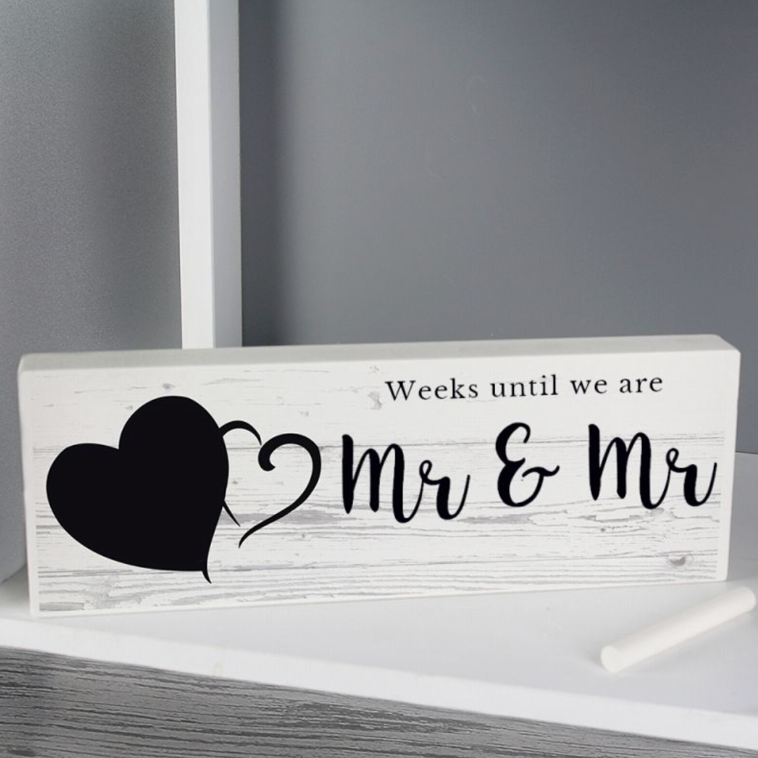 Mr &amp; Mr - Gay Couple Personalised Wedding Countdown Wooden Block | Gift