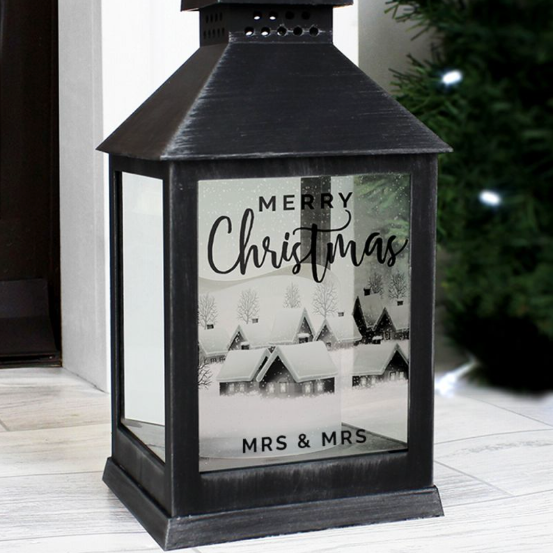 Mrs &amp; Mrs - Lesbian Gay Couple Personalised Christmas Black Lantern | Gift