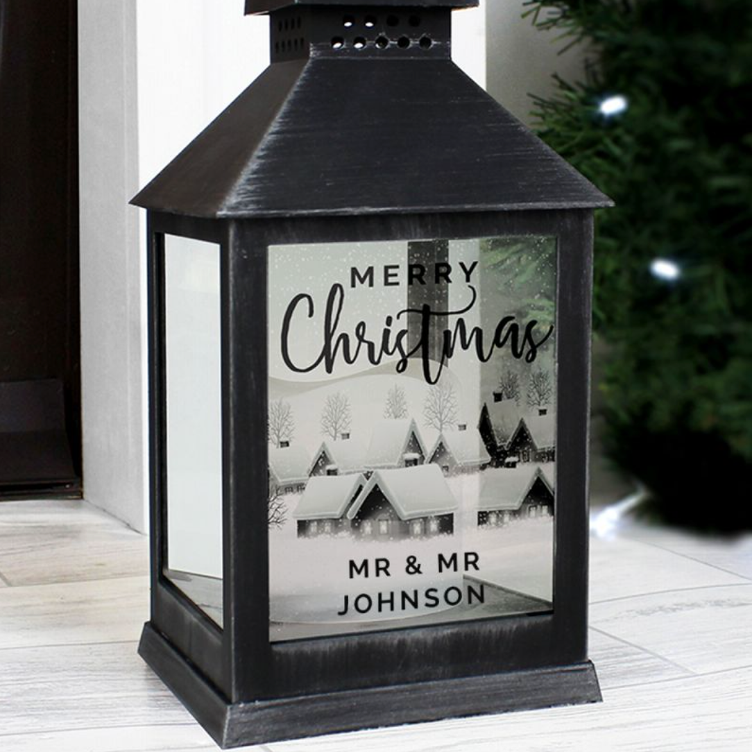 Mr &amp; Mr - Gay Couple Personalised Christmas Black Lantern | Gift