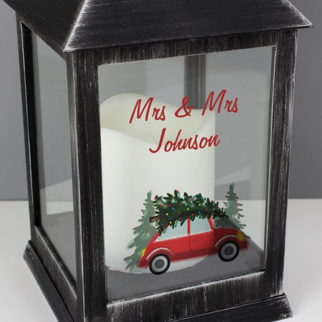 Mrs &amp; Mrs - Lesbian Gay Couple Personalised Christmas Black Lantern - Driving Home | Gift