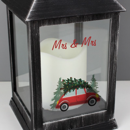 Mrs & Mrs - Lesbian Gay Couple Personalised Christmas Black Lantern - Driving Home | Gift