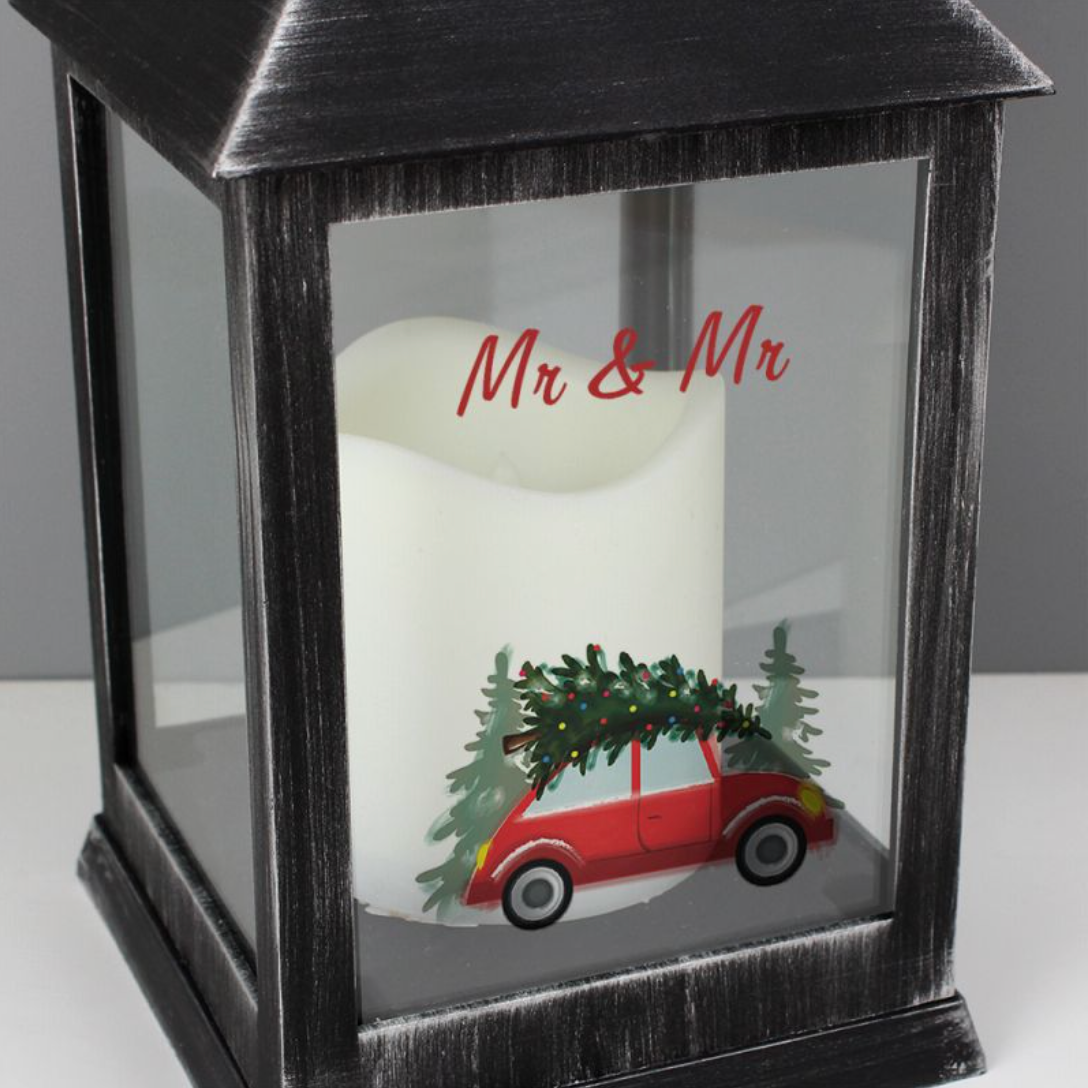 Mr &amp; Mr - Gay Couple Personalised Christmas Black Lantern - Driving Home | Gift