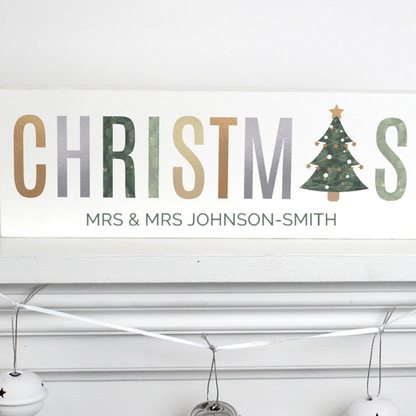 Mrs & Mrs - Lesbian Gay Couple Personalised Multi-Coloured Christmas Wooden Block | Gift