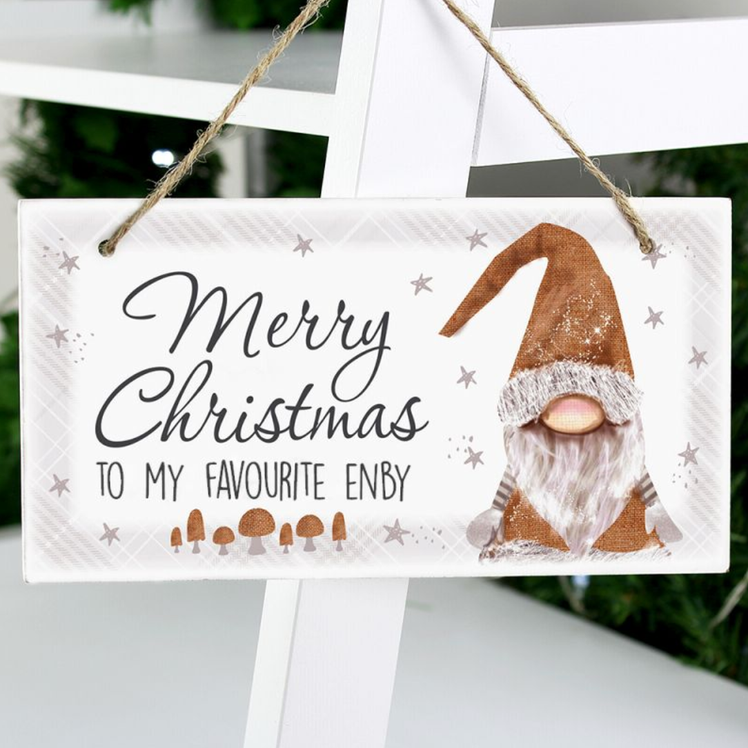 Favourite Enby - Non-Binary Wooden Christmas Hanging Decoration | Gift