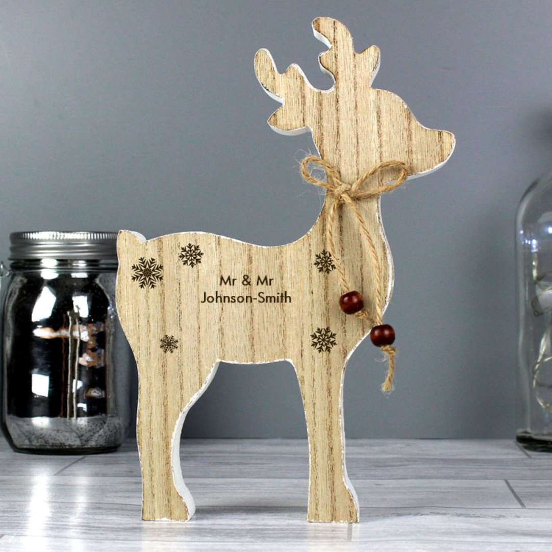 Mr &amp; Mr - Gay Couple Personalised Christmas Wooden Reindeer Decoration | Gift